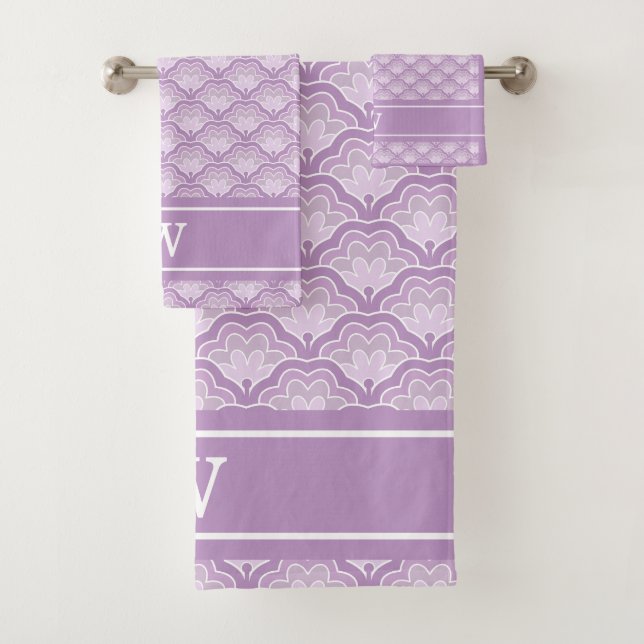 Conjunto De Toalhas Monogram Initial Abstract Purple Floral Pattern (Insitu)