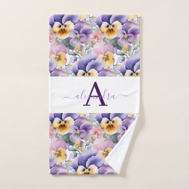 Conjunto De Toalhas Monogram Spring Pansy Pansies Towel Set (Toalha de mão)