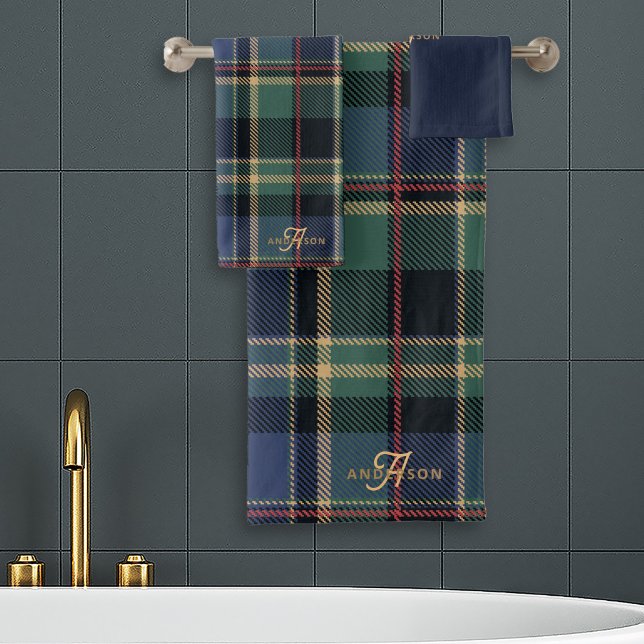 Conjunto De Toalhas Monogram Tartan Navy Blue Green ID1141B (Criador carregado)
