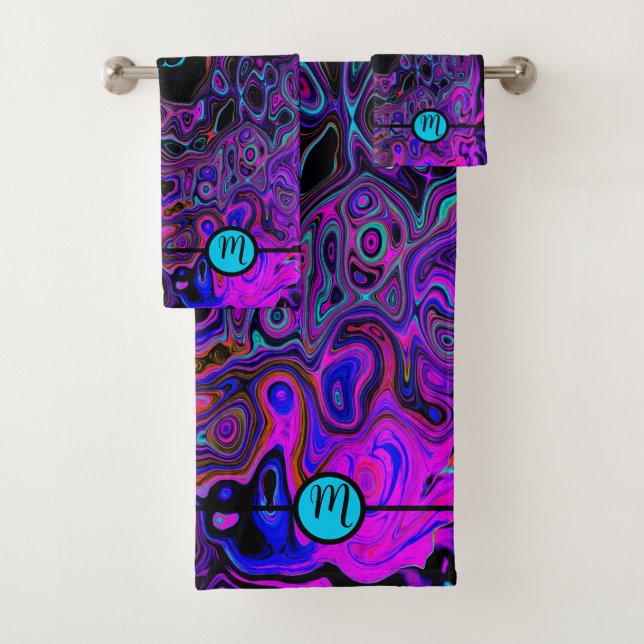 Conjunto De Toalhas Monograma Abstrato Roxo e Preto (Insitu)