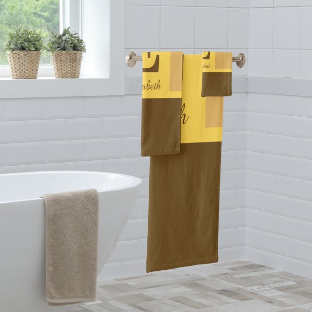 Conjunto De Toalhas Monograma Amarelo-Amarelo-Elegante-Moderno em tira (Monogram autumn colours bathroom towel set.)