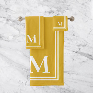 Conjunto De Toalhas Monograma Amarelo e Branco da Mostarda Elegante