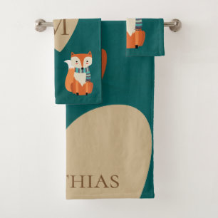 Conjunto De Toalhas Monograma animal do outono da floresta do Fox da
