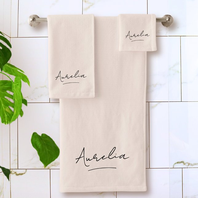 Conjunto De Toalhas Monograma Assinatura Mínima Na moda cor-de-rosa (Criador carregado)