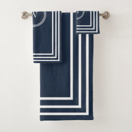 Conjunto De Toalhas Monograma Azul Elegante com Quadro Branco
