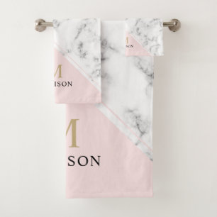 Conjunto De Toalhas Monograma azul-mármore moderno elegante marinho