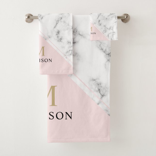 Conjunto De Toalhas Monograma azul-mármore moderno elegante marinho (Insitu)