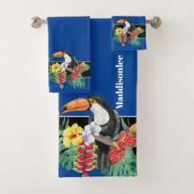 Monograma Azul Tropical Nome Toucan Bathroom