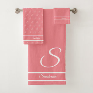 Conjunto De Toalhas Monograma branco cor-de-rosa Rosa Na moda moderno