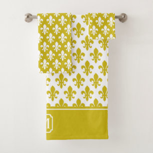 Conjunto De Toalhas Monograma branco Dourado do teste padrão da flor