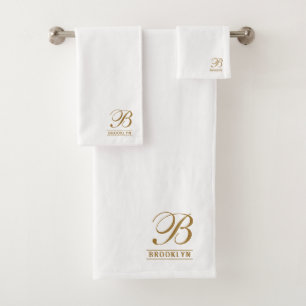 Conjunto De Toalhas Monograma branco Elegante de Série de Script Doura