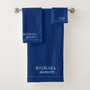 Conjunto De Toalhas Monograma branco Elegante Marinho azul