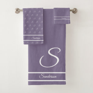 Conjunto De Toalhas Monograma branco roxo Na moda moderno