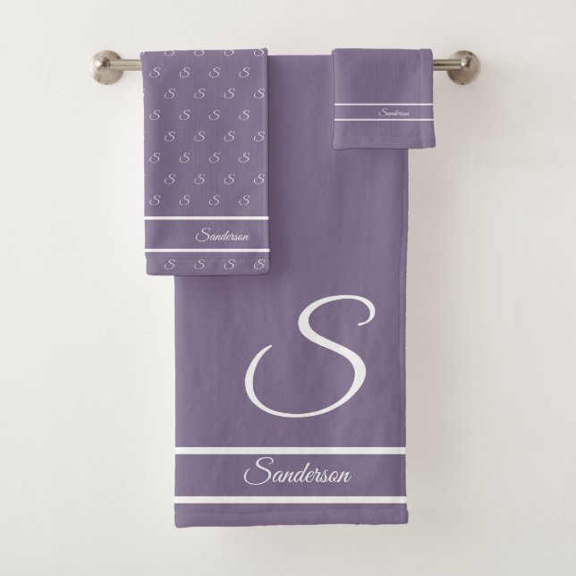 Conjunto De Toalhas Monograma branco roxo Na moda moderno (Insitu)