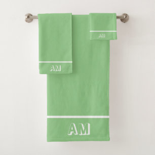 Conjunto De Toalhas Monograma Branco Simples Elegante em Verde
