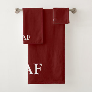 Conjunto De Toalhas Monograma Burgundy Maroon Vermelho Escuro Branco