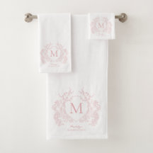 Monograma Clássico Blush Pink Floral Crest