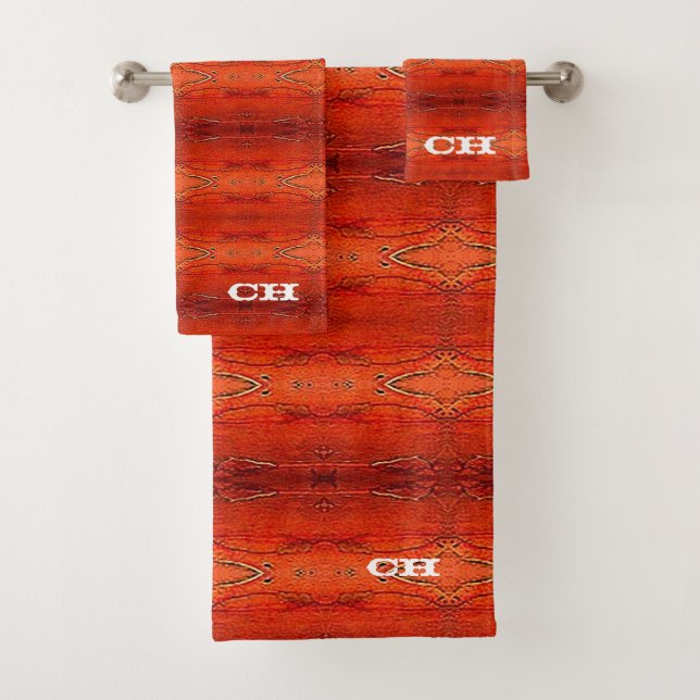 Conjunto De Toalhas Monograma com Padrão de Listras Azuis Laranja Rúst (Insitu)