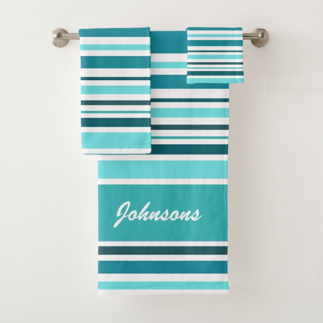 Conjunto De Toalhas Monograma com risca de palha clássica (Insitu)