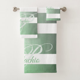 Conjunto De Toalhas Monograma com risca de pistachio
