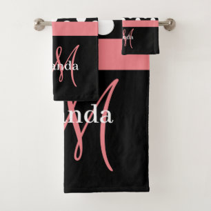 Conjunto De Toalhas Monograma Cor-de-rosa Bolinhas branca preta Conjun