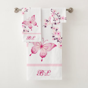 Conjunto De Toalhas Monograma Cor-de-Rosa Branco