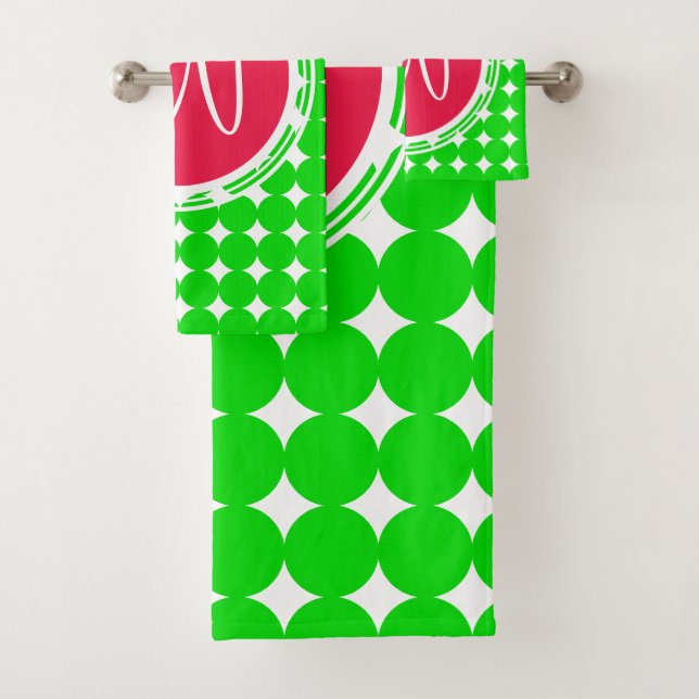 Conjunto De Toalhas Monograma da Bolinhas Vermelha e Verde (Insitu)