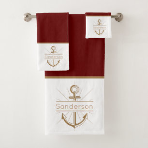 Conjunto De Toalhas Monograma da família náutica Anchor Dourado Burgun
