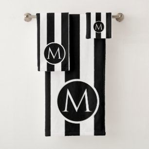 Conjunto De Toalhas Monograma das listras preto e branco moderno