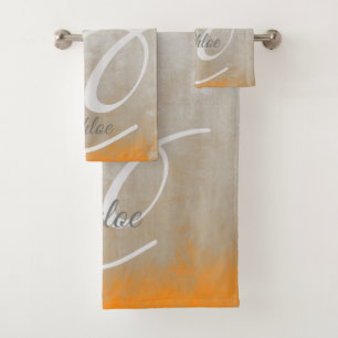 Conjunto De Toalhas Monograma de Abstrato de laranja