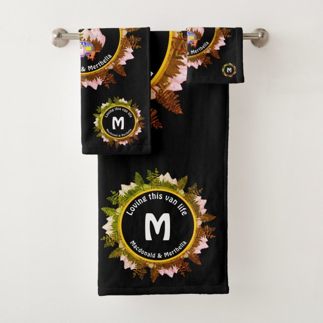 Conjunto De Toalhas MonOGRAMA de acampamento Van Life Personalizado Pr (Insitu)