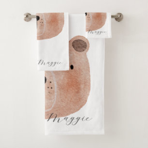 Conjunto De Toalhas Monograma de animais fofos para meninas aquarela r