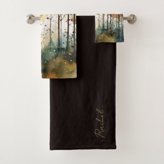 Conjunto De Toalhas Monograma de Boho de Floresta de Aquarela (Insitu)