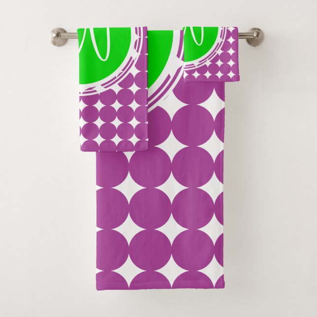 Conjunto De Toalhas Monograma de Bolinhas Verde e Roxo (Insitu)
