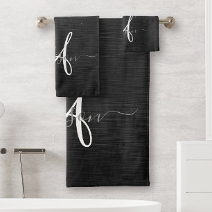 Conjunto De Toalhas Monograma de brilho preto personalizado