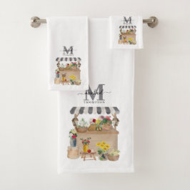 Conjunto De Toalhas Monograma de Carrinho Floral de Mercado do Aqueced