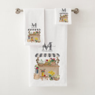 Conjunto De Toalhas Monograma de Carrinho Floral de Mercado do Aqueced