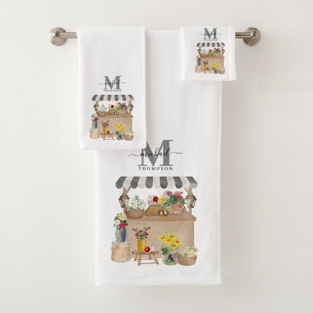 Conjunto De Toalhas Monograma de Carrinho Floral de Mercado do Aqueced (Insitu)