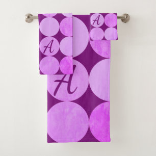 Conjunto De Toalhas Monograma de círculos violeta, magenta púrpura e r