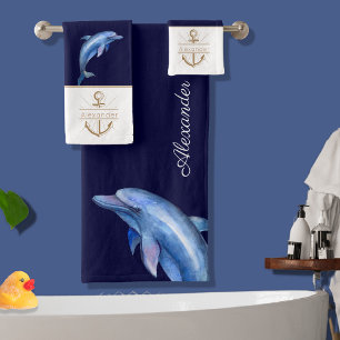 Conjunto De Toalhas Monograma de Cor de Água do Golfinho Azul Costeiro