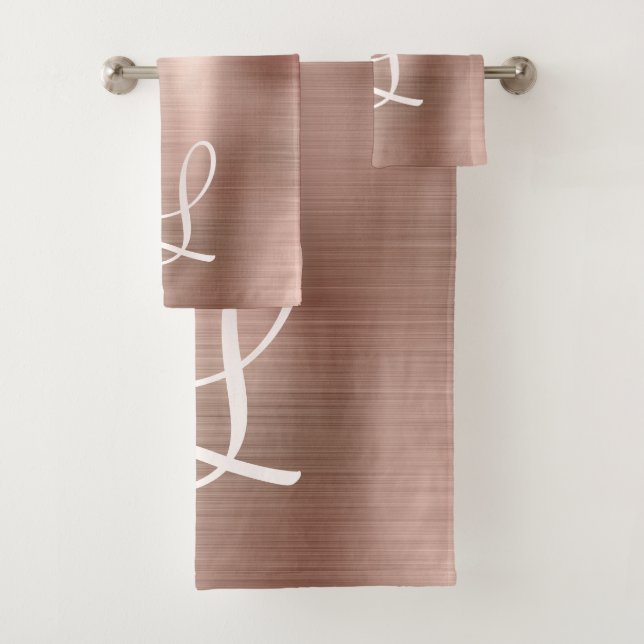Conjunto De Toalhas Monograma de cor rosa com metal Dourado escovado e (Insitu)