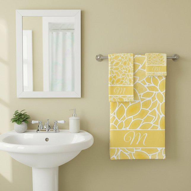 Conjunto De Toalhas Monograma de dahlias amarelo-pastel (Criador carregado)