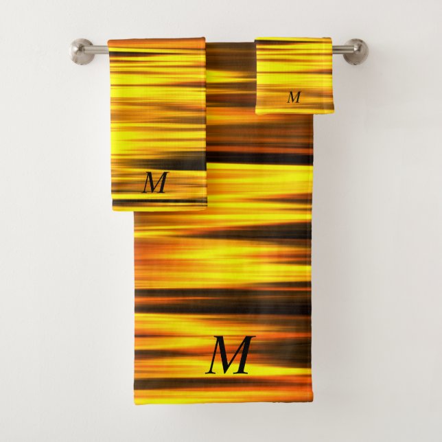 Conjunto De Toalhas Monograma de Design Abstrato Laranja Amarelo (Insitu)
