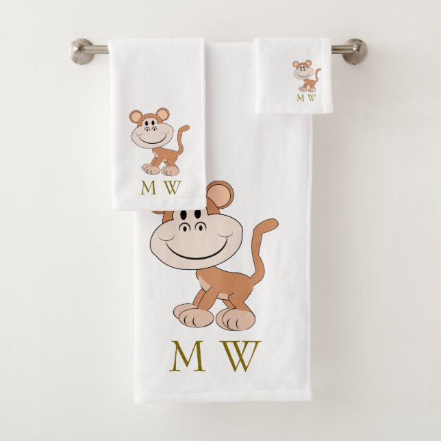 Conjunto De Toalhas Monograma de Design de Macaco (Insitu)