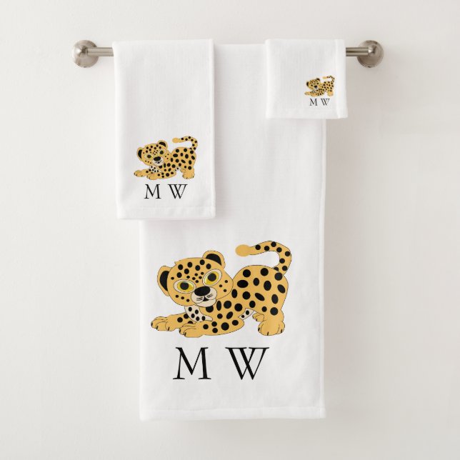 Conjunto De Toalhas Monograma de Designo de Leopardo (Insitu)