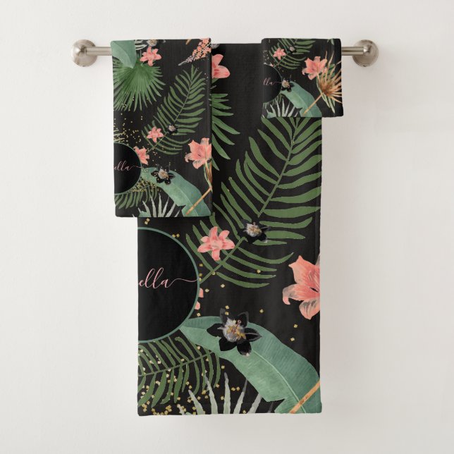 Conjunto De Toalhas Monograma de Folhas Tropicais (Insitu)