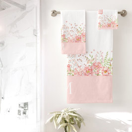 Conjunto De Toalhas Monograma de Fronteira Floral em Aquarela