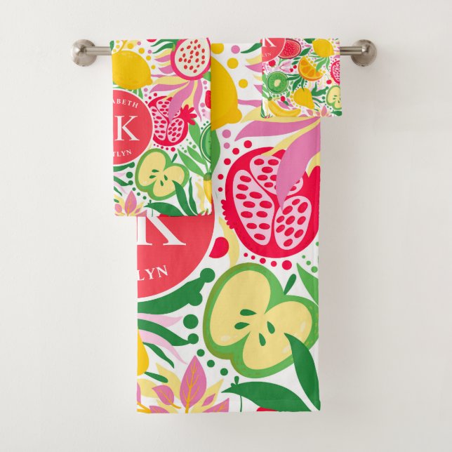 Conjunto De Toalhas Monograma de Fruta tropical Padrão de Verão de Aqu (Insitu)