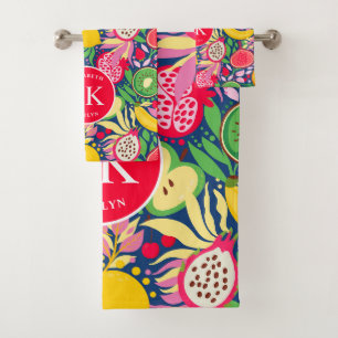 Conjunto De Toalhas Monograma de Frutas Tropicais em Aquarela Padrão d