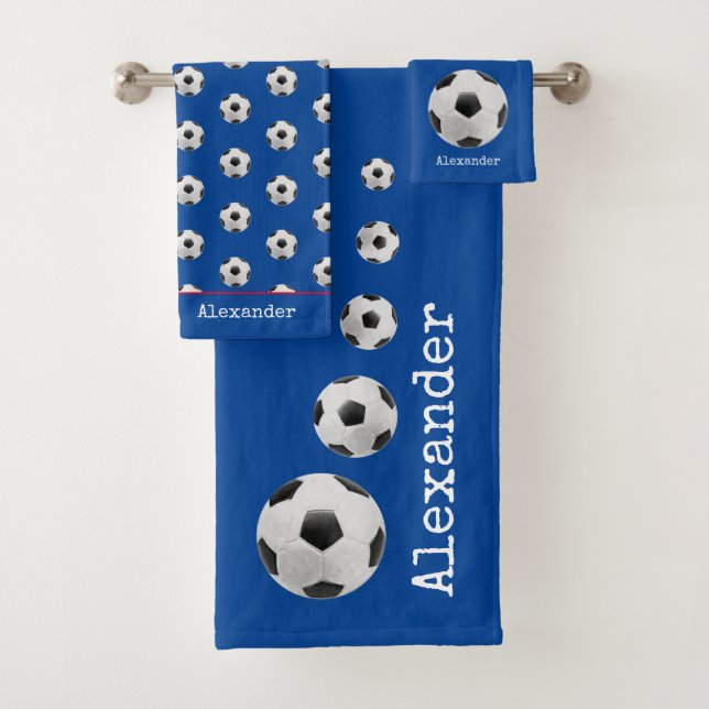 Conjunto De Toalhas Monograma de futebol azul (Insitu)